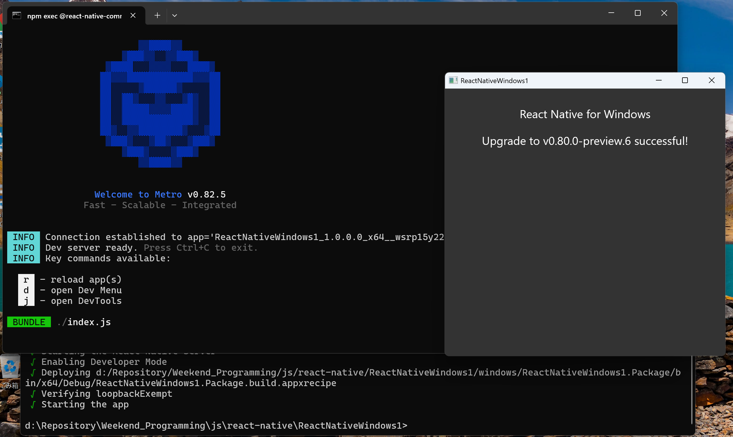 React Native Windows 0.80.0-preview.6 with x64 Native Tools Command Prompt
